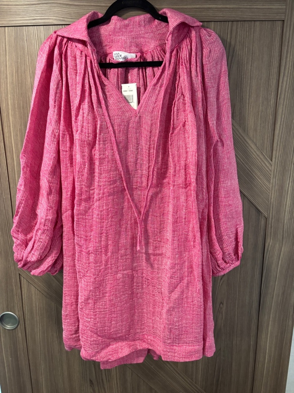 Lisa Marie Fernandez Pink Linen V-Neck Mini Dress NWT Size 1 Sm-Med retail $695